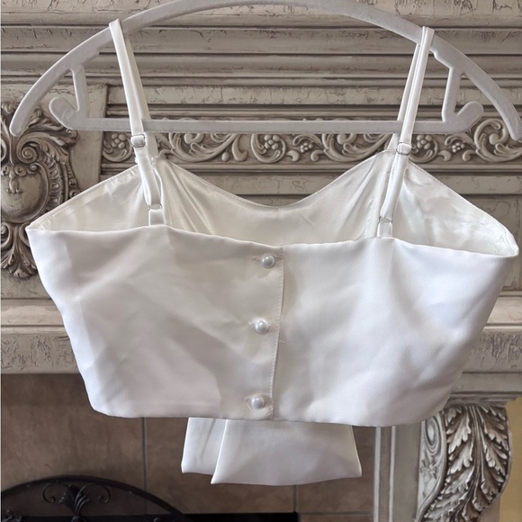 Two Twin Style Satin Bow Crop Top Size Medium Pearl Buttons - Picture 2 of 9